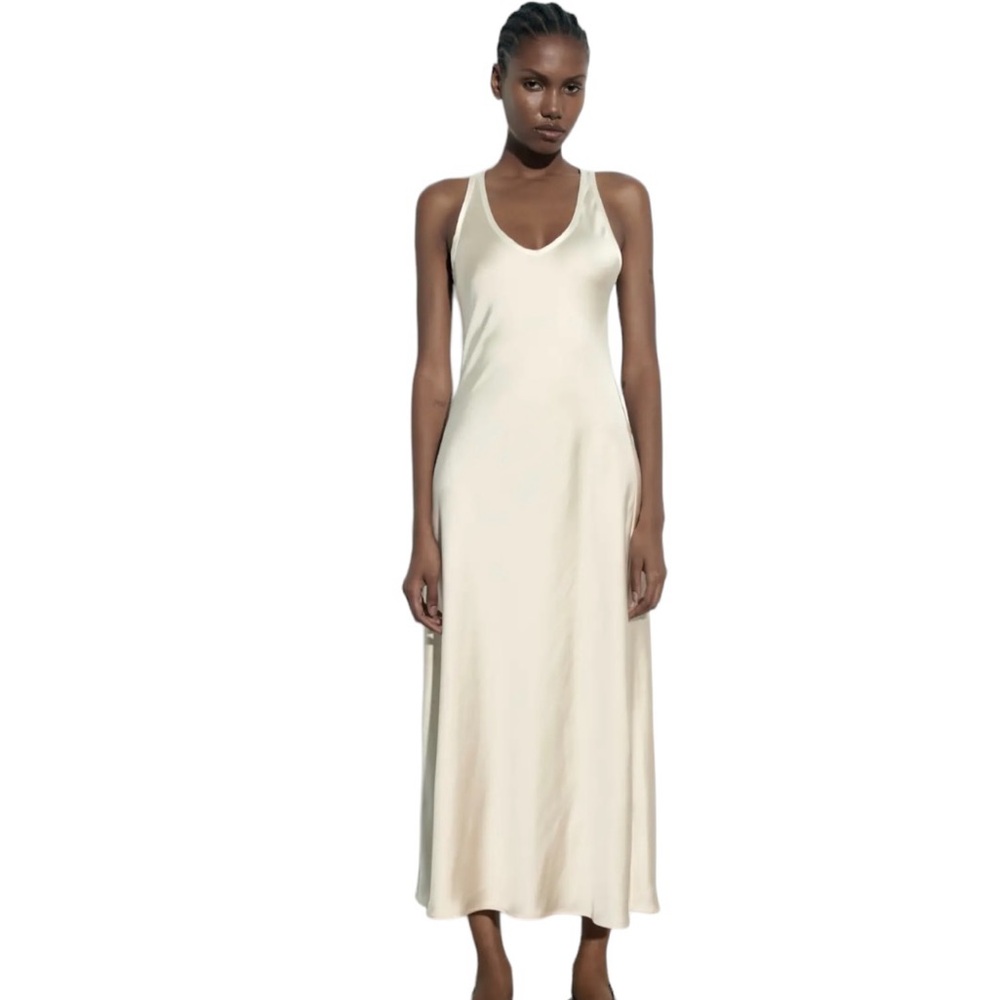 Zara Satin Effect Midi Slip Dress